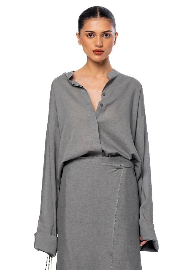 Fern Grey Grey Relaxed Button Down - CULT - haider