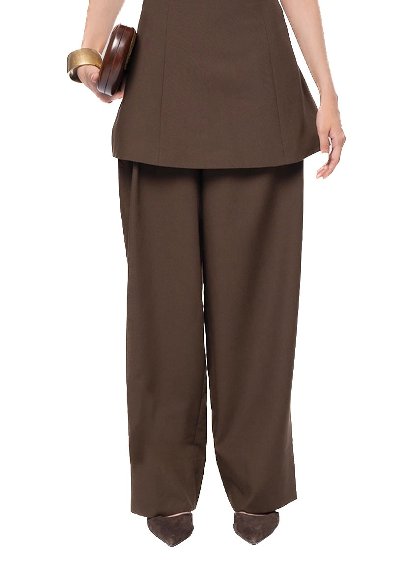 Fern Brown Brown Pleated Tailored Trousers - CULT