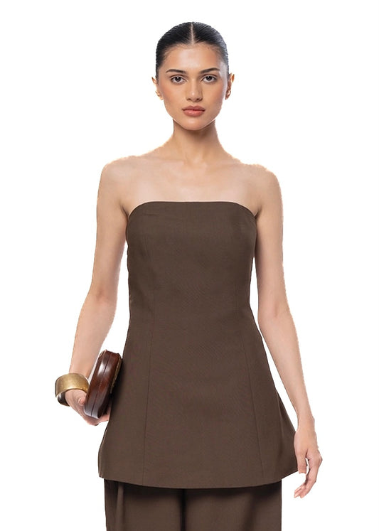 Brown Tailored Panelled Top
