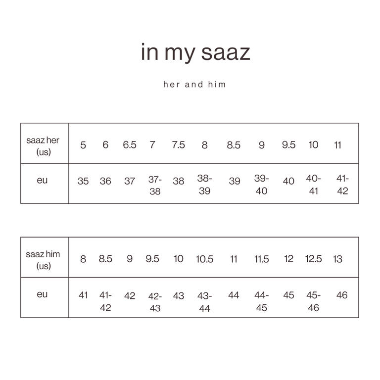 Size Guide for Ink Black Reimagined Sandals