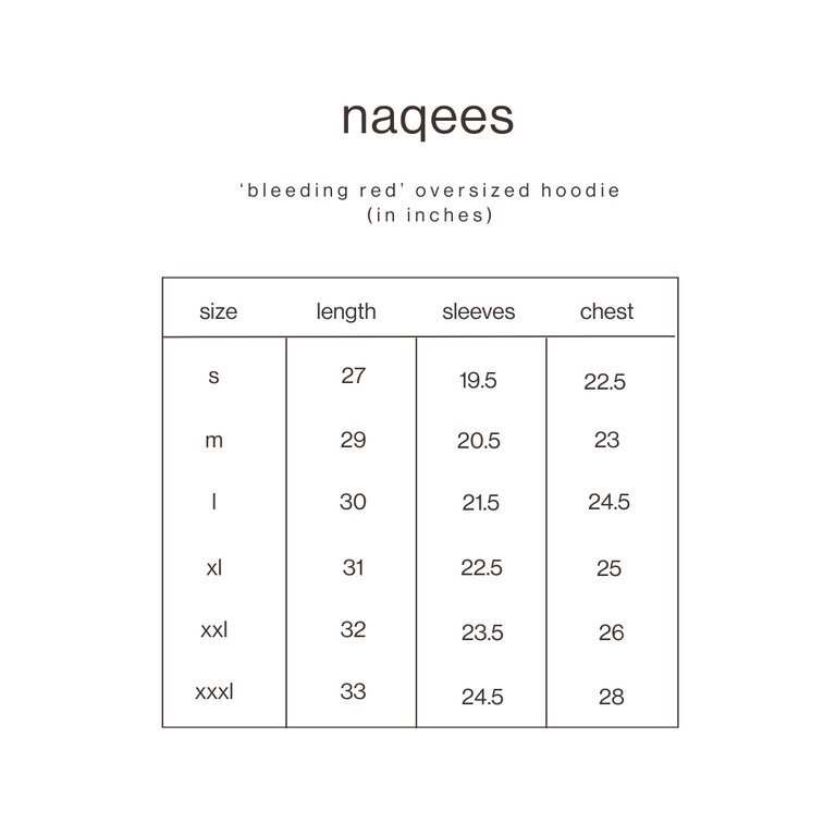 Size Guide for Bleeding Red Hoodie