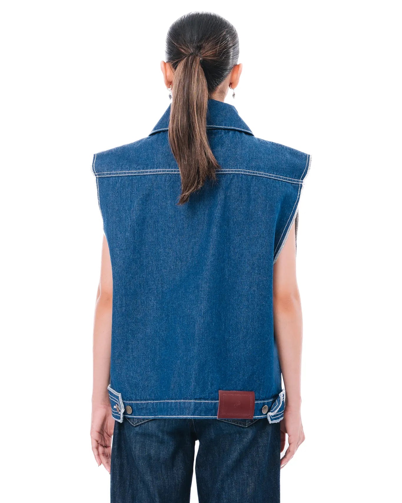 naqees path sleeveless denim jacket in blue cult