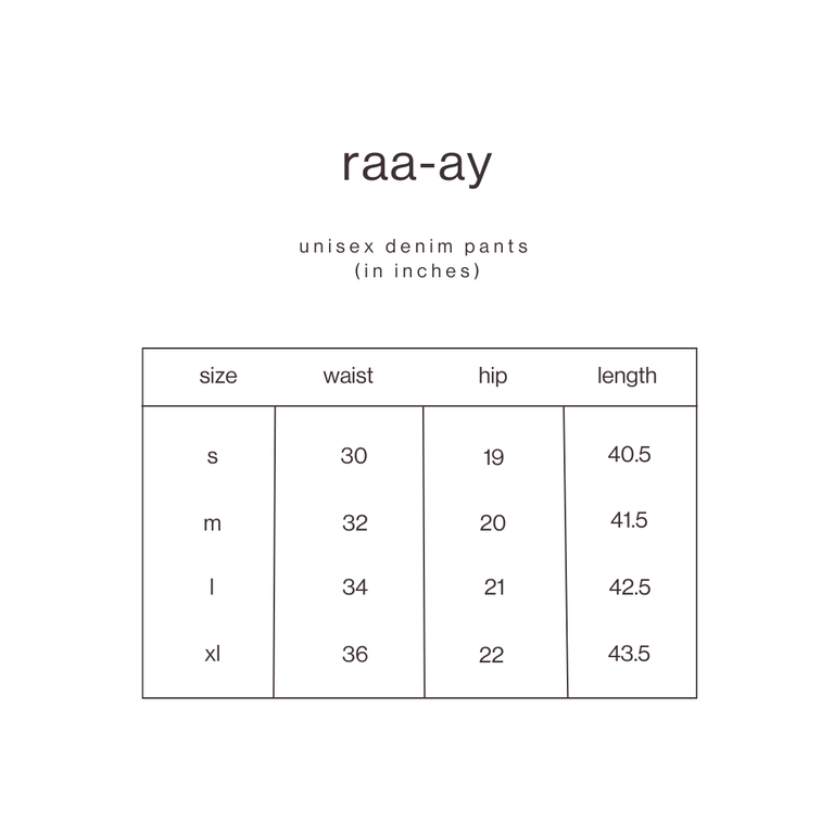 Size Guide for Grey Carpenter Denim Pants