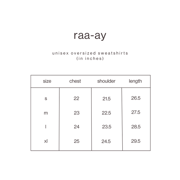 Size Guide for White Snake Sweatshirt