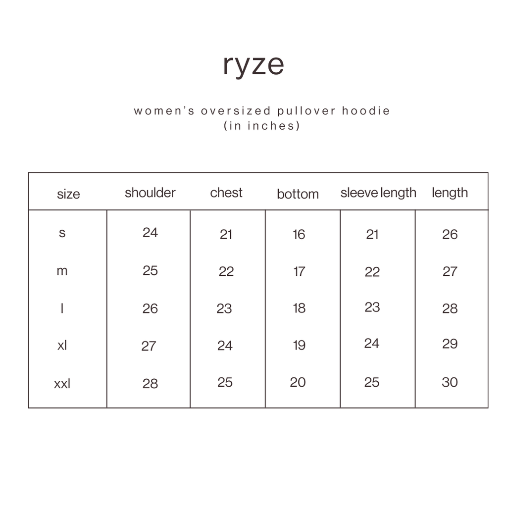 Size Guide for Oversized Pullover Hoodie