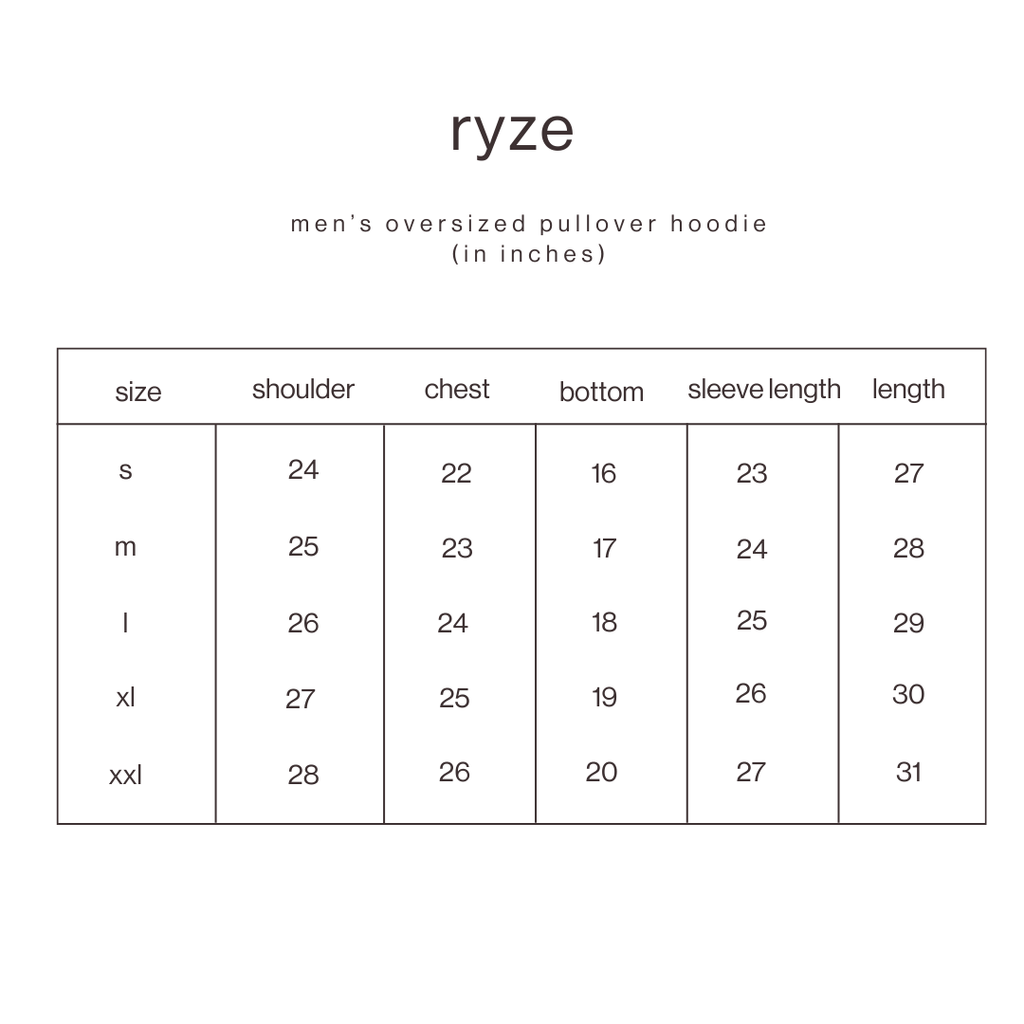 Size Guide for Drawstring Hoodie