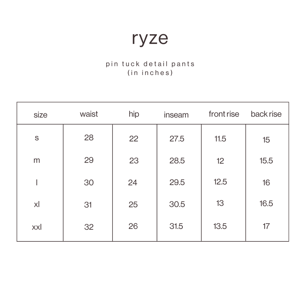 Size Guide for Pintuck Detail Sweatpants