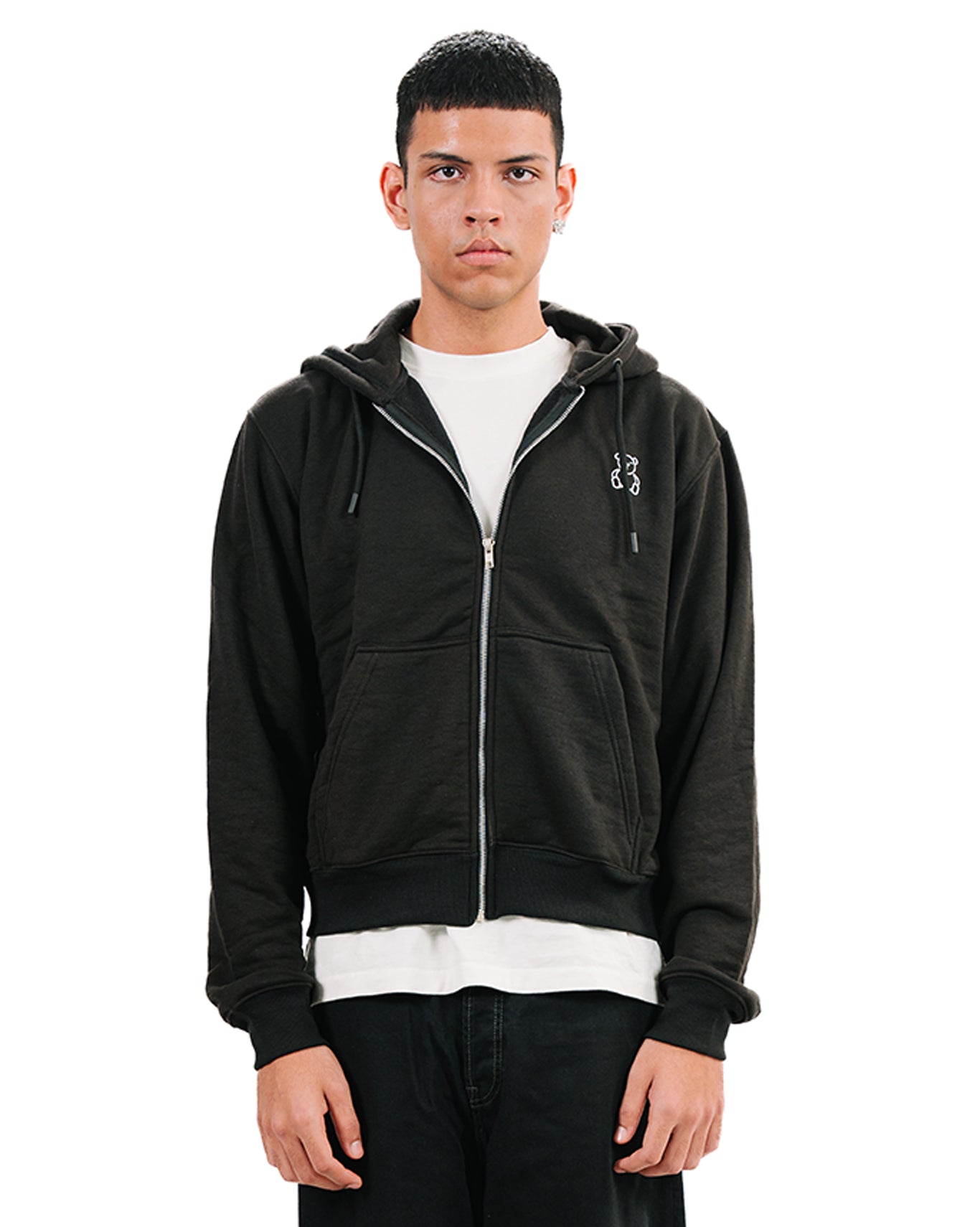 supperclub Black Embroided Logo Zip-up Hoodie men women