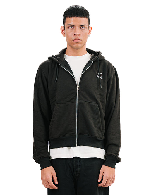 supperclub Black Embroided Logo Zip-up Hoodie men women