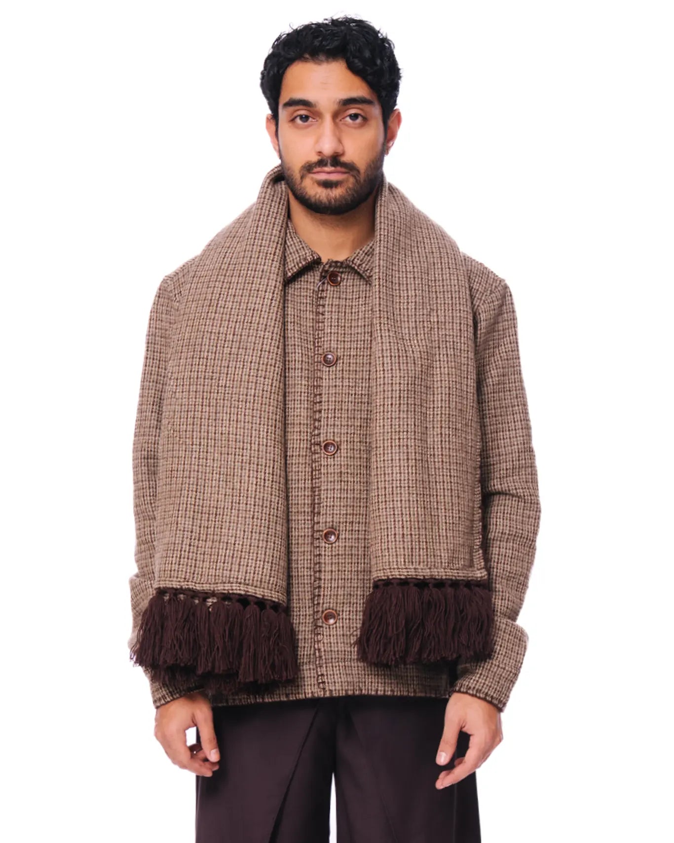 wear oga Brown Crossroads Jacket with Scarf cult store button up men winterwear