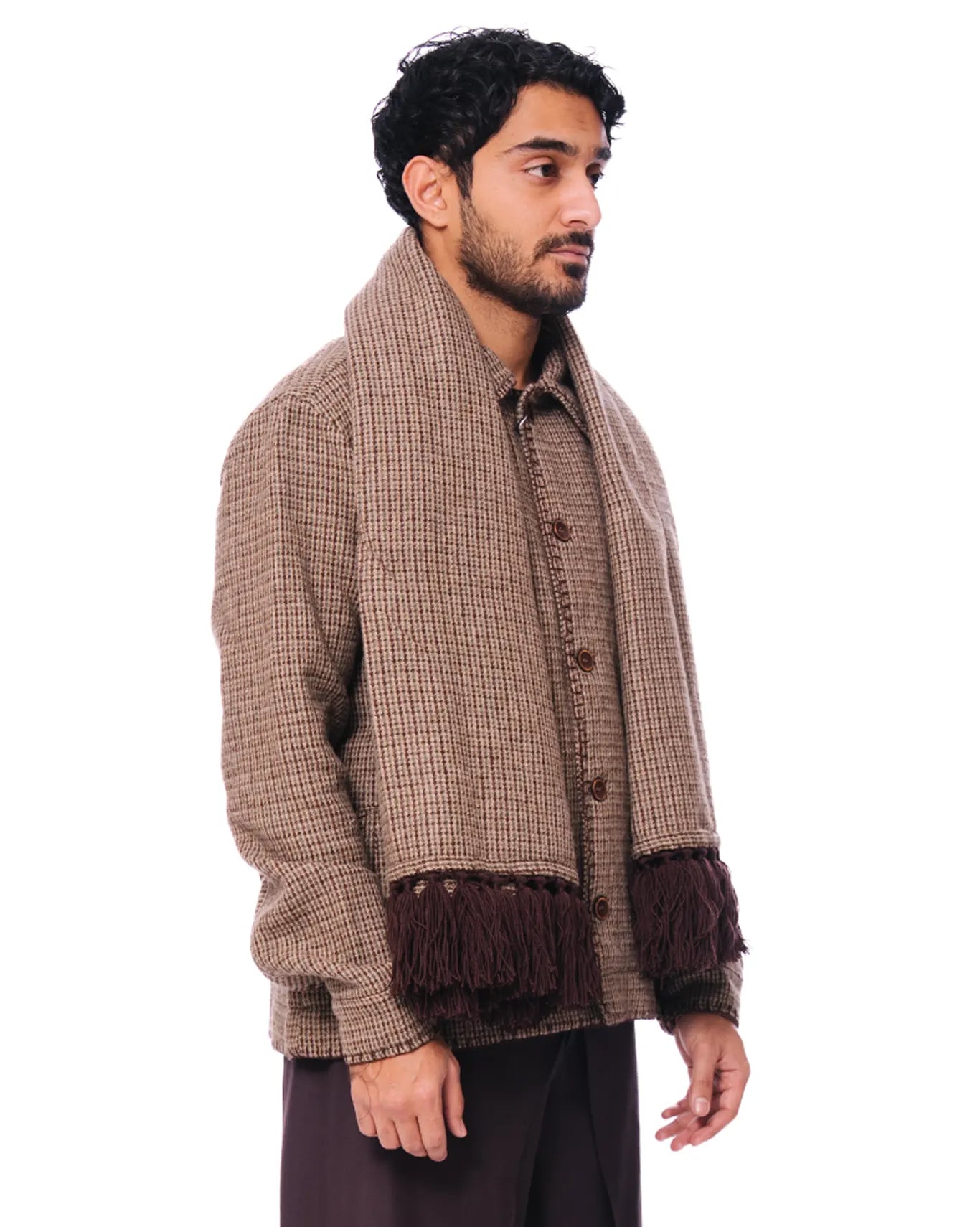 wear oga Brown Crossroads Jacket with Scarf cult store button up men winterwear pakistan karachi lahore