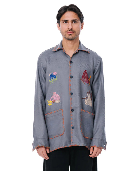 wear oga Grey Narrative Shacket cult store men karachi pakistan