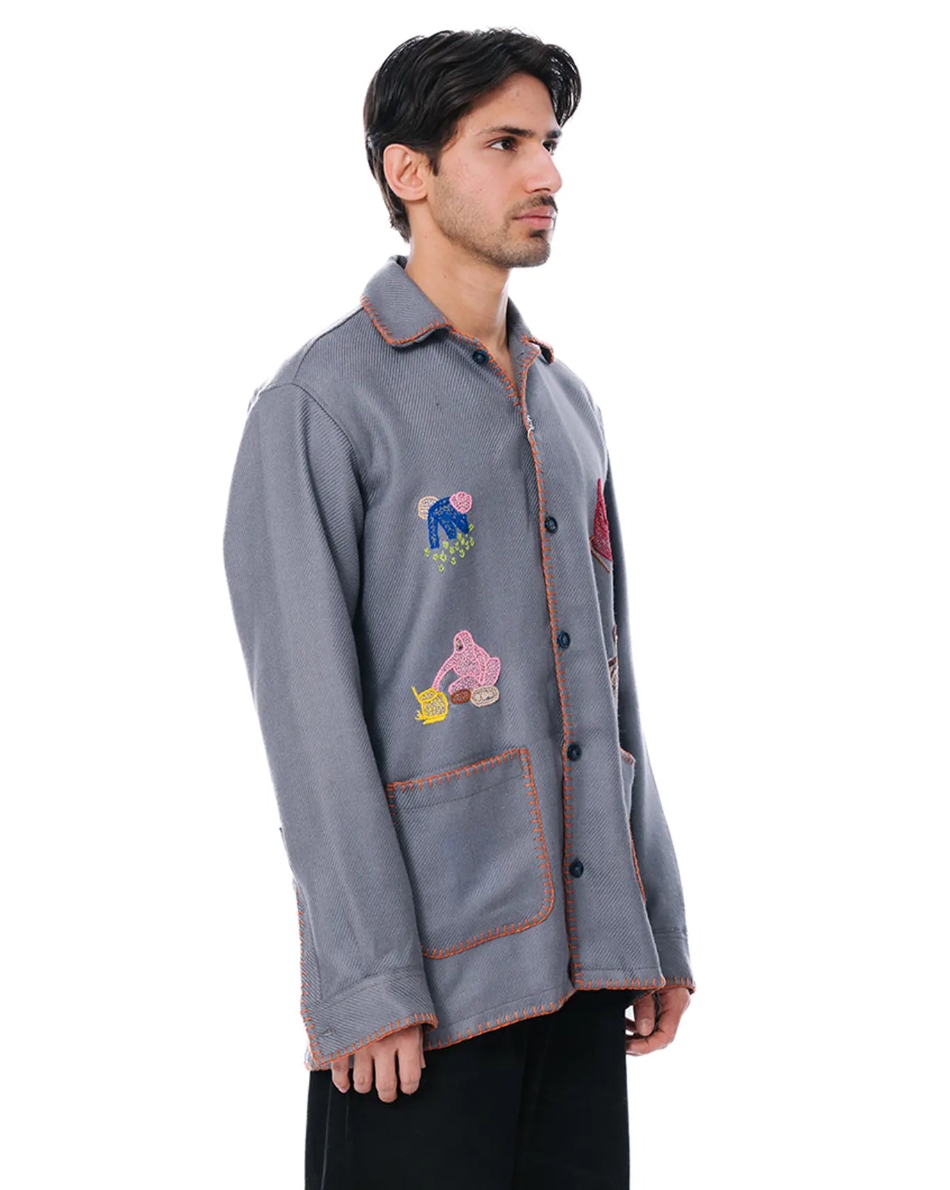 wear oga Grey Narrative Shacket cult store men karachi pakistan
