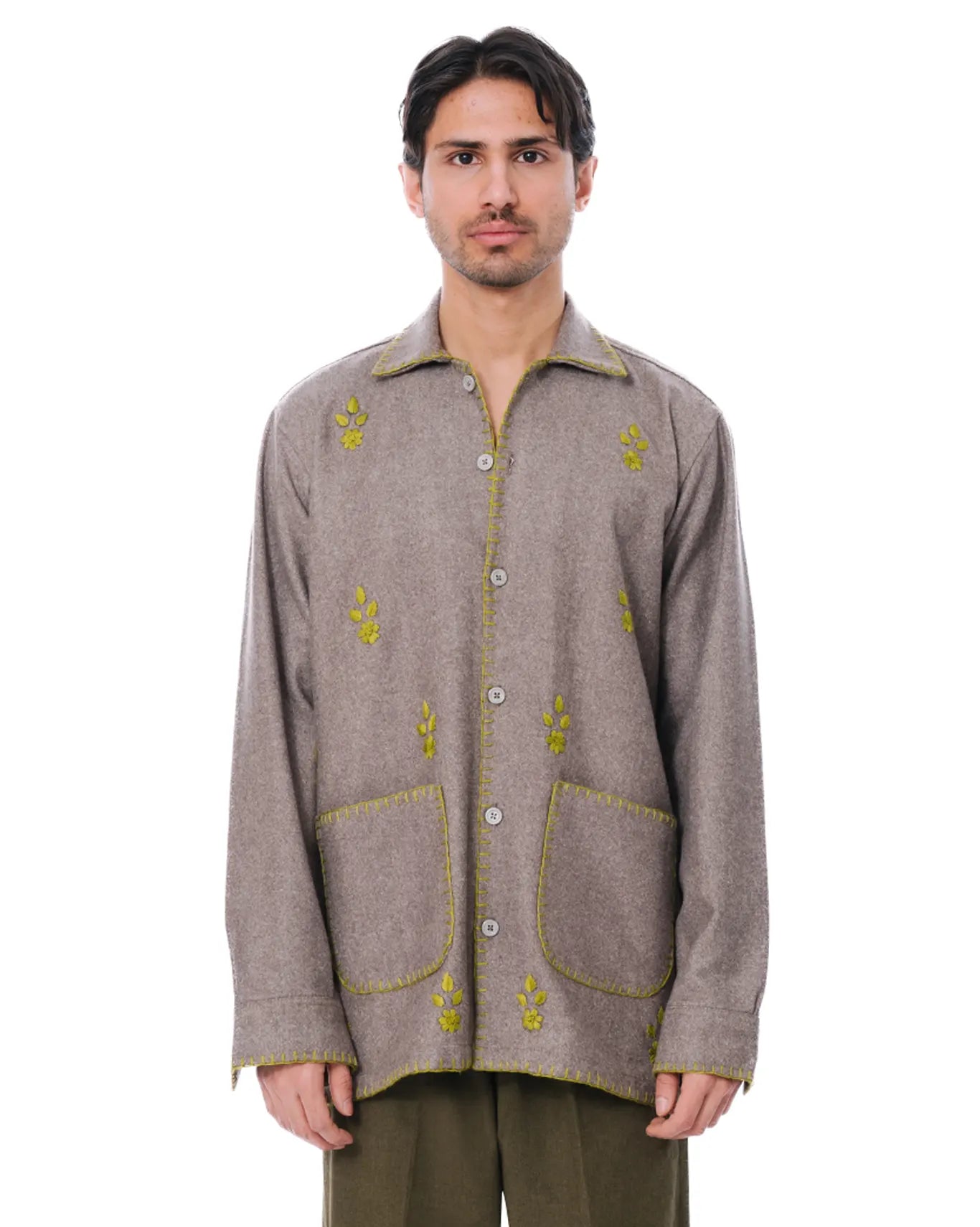 wear oga Grey Profound Hand Embroided Wool Shacket cult men jacket