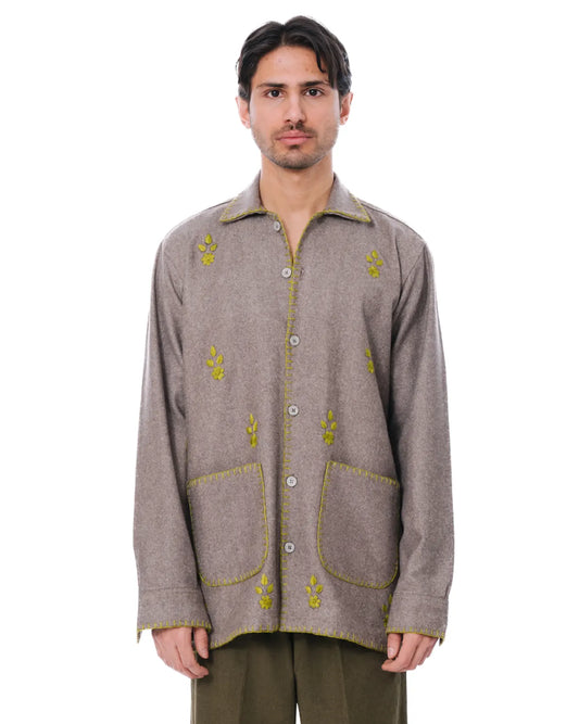 wear oga Grey Profound Hand Embroided Wool Shacket cult men jacket