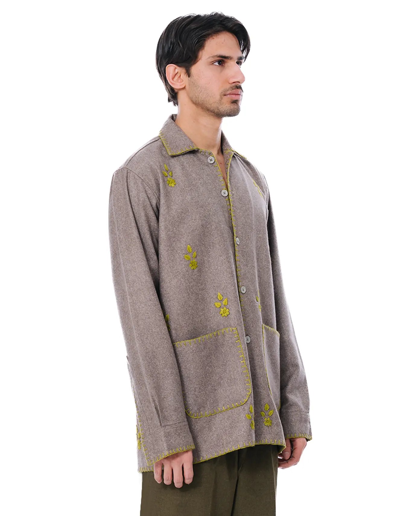 wear oga Grey Profound Hand Embroided Wool Shacket cult men jacket