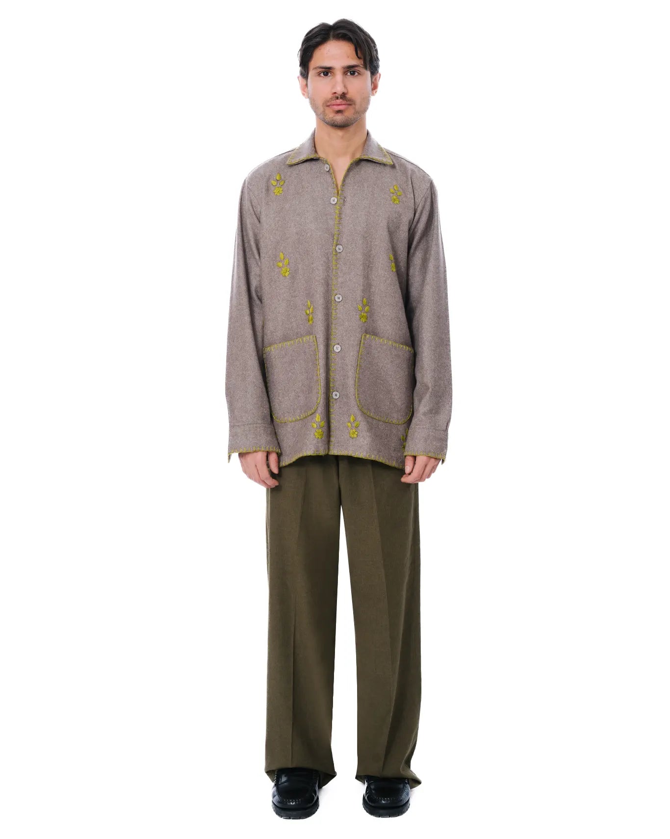 wear oga Grey Profound Hand Embroided Wool Shacket cult men jacket