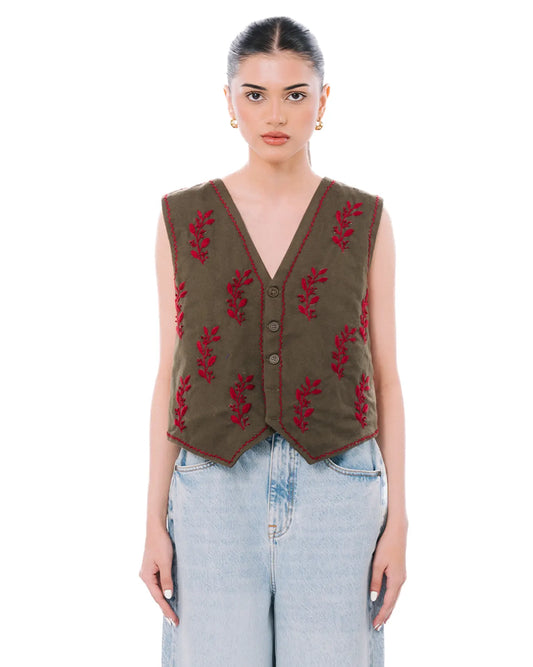 wear oga Moss Green Waist Coat cult women