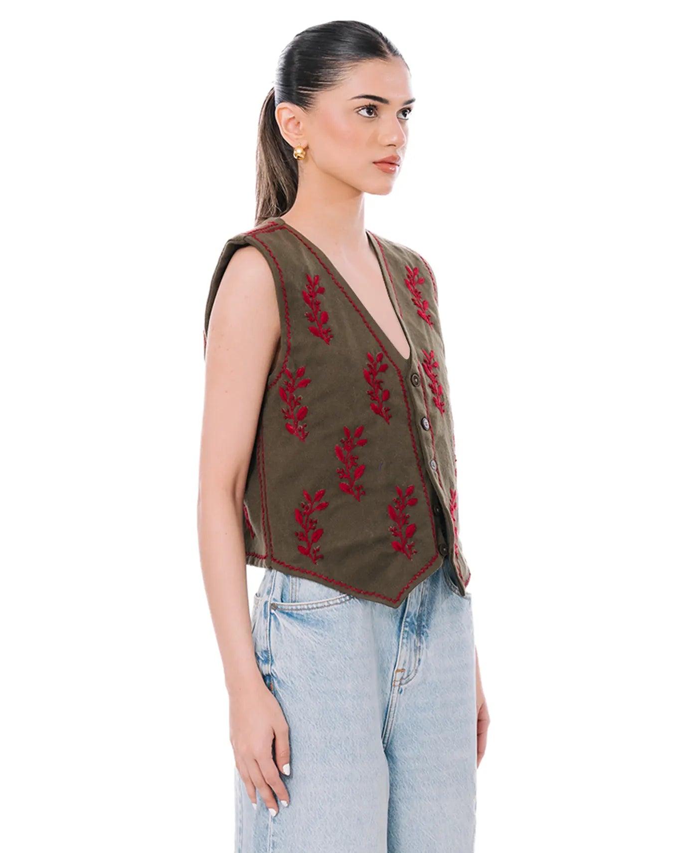 wear oga Moss Green Waist Coat cult women