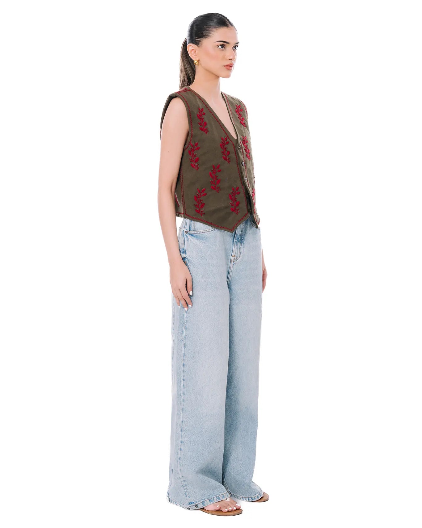 wear oga Moss Green Waist Coat cult women