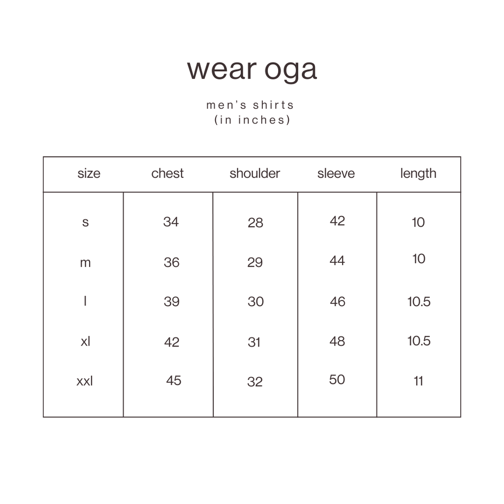 Size Guide for Organic Hand Embroided Shirt